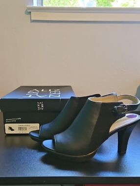 Naturalizer Dawn Black Peep-Toe Slingback Heels with Buckle